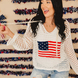 POL American Flag Crochet Sweater - Ivory