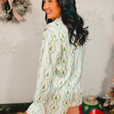 Christmas Tree Gingham Satin Pajama Set - Baby Blue/Green/Pink