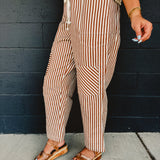 Striped Barrel Leg Cropped Pants - Camel