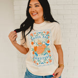 Grace and Gratitude Floral Graphic Tee - Cream - Lace and Grace Boutique