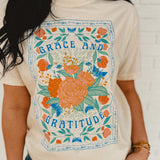 Grace and Gratitude Floral Graphic Tee - Cream - Lace and Grace Boutique