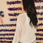 4th of July Boat Neck Crochet Sweater Knit Top - Ivory - Lace and Grace Boutique