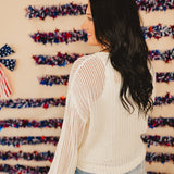 4th of July Boat Neck Crochet Sweater Knit Top - Ivory - Lace and Grace Boutique