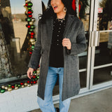 Herringbone Duster Coat - Charcoal
