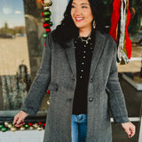 Herringbone Duster Coat - Charcoal