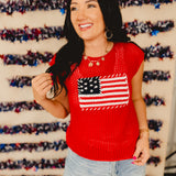 American Flag Crochet Knit Top - Red