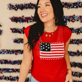American Flag Crochet Knit Top - Red