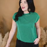 Ribbed Knit Short Sleeve Top- Kelly Green