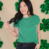 Ribbed Knit Short Sleeve Top- Kelly Green