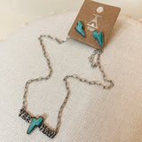 Western Yee Haw Bar Thunderbolt Necklace & Earring Set