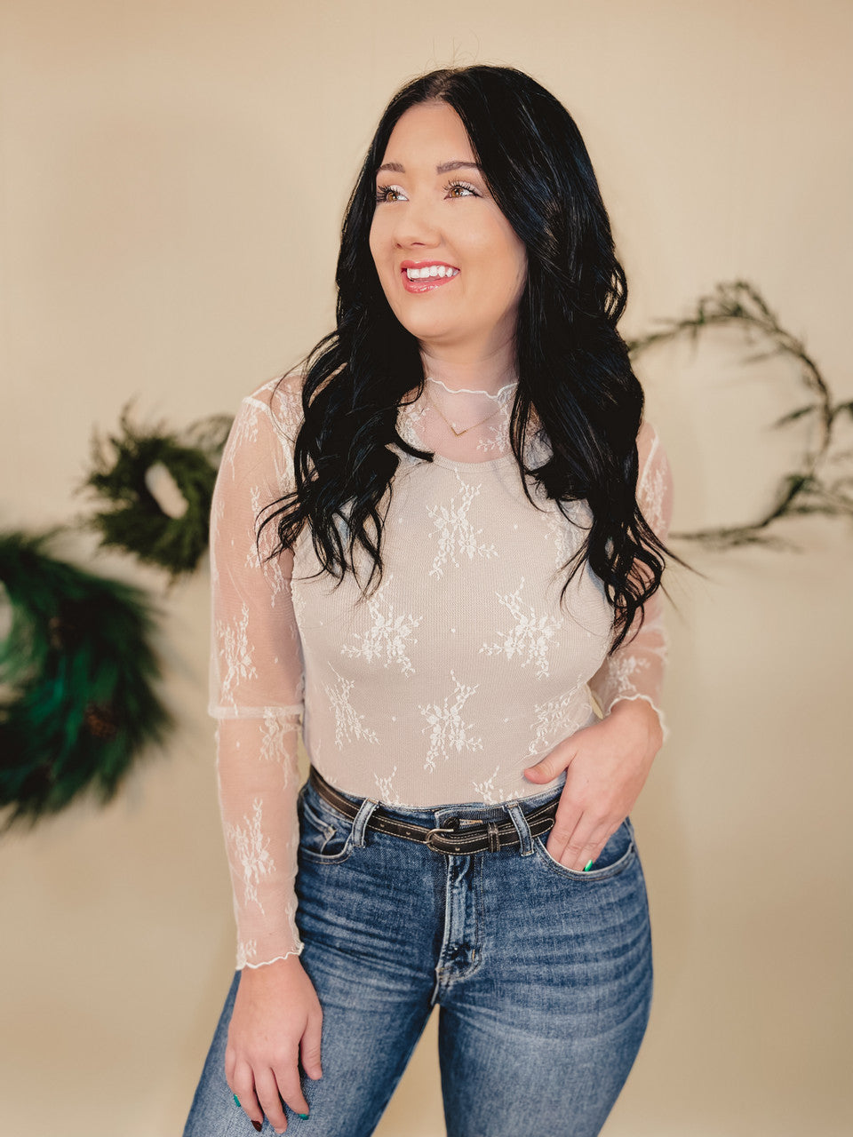 All Dressed Up Sheer Lace Top - Ivory - Lace and Grace Boutique