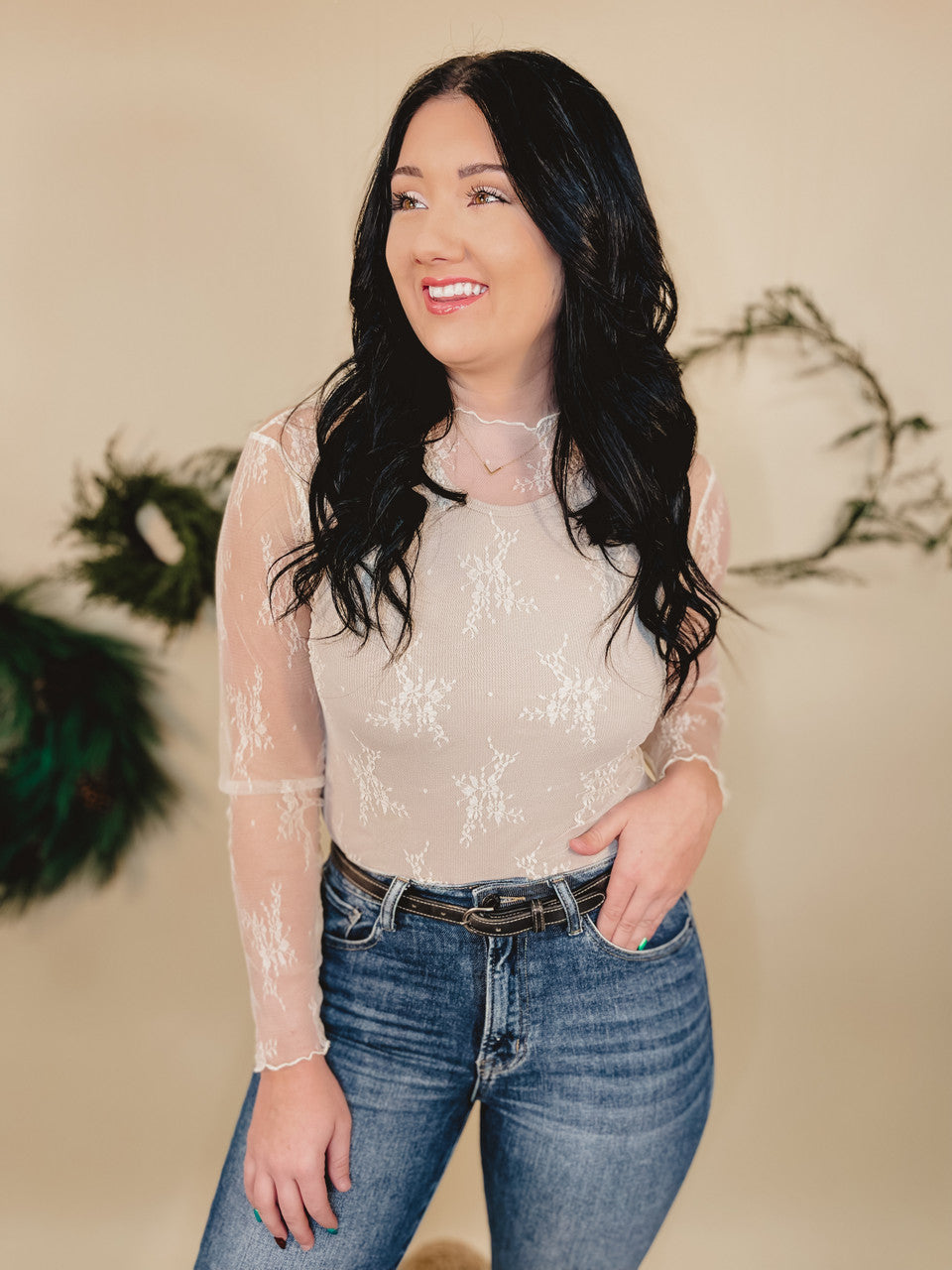 All Dressed Up Sheer Lace Top - Ivory - Lace and Grace Boutique