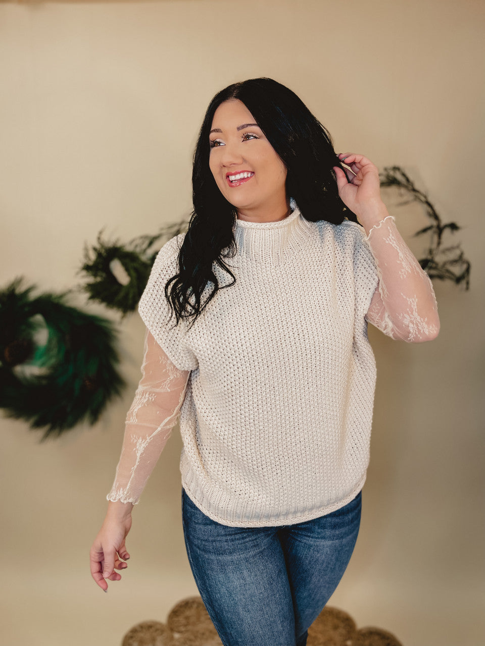 All Dressed Up Sheer Lace Top - Ivory - Lace and Grace Boutique