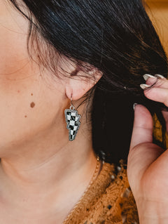 Checkered Lightning Bolt Earrings - Lace and Grace Boutique