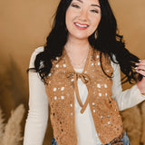 Crochet Knit Vest - Camel