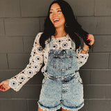 Raw Hem Denim Overalls - Medium Wash - Lace and Grace Boutique