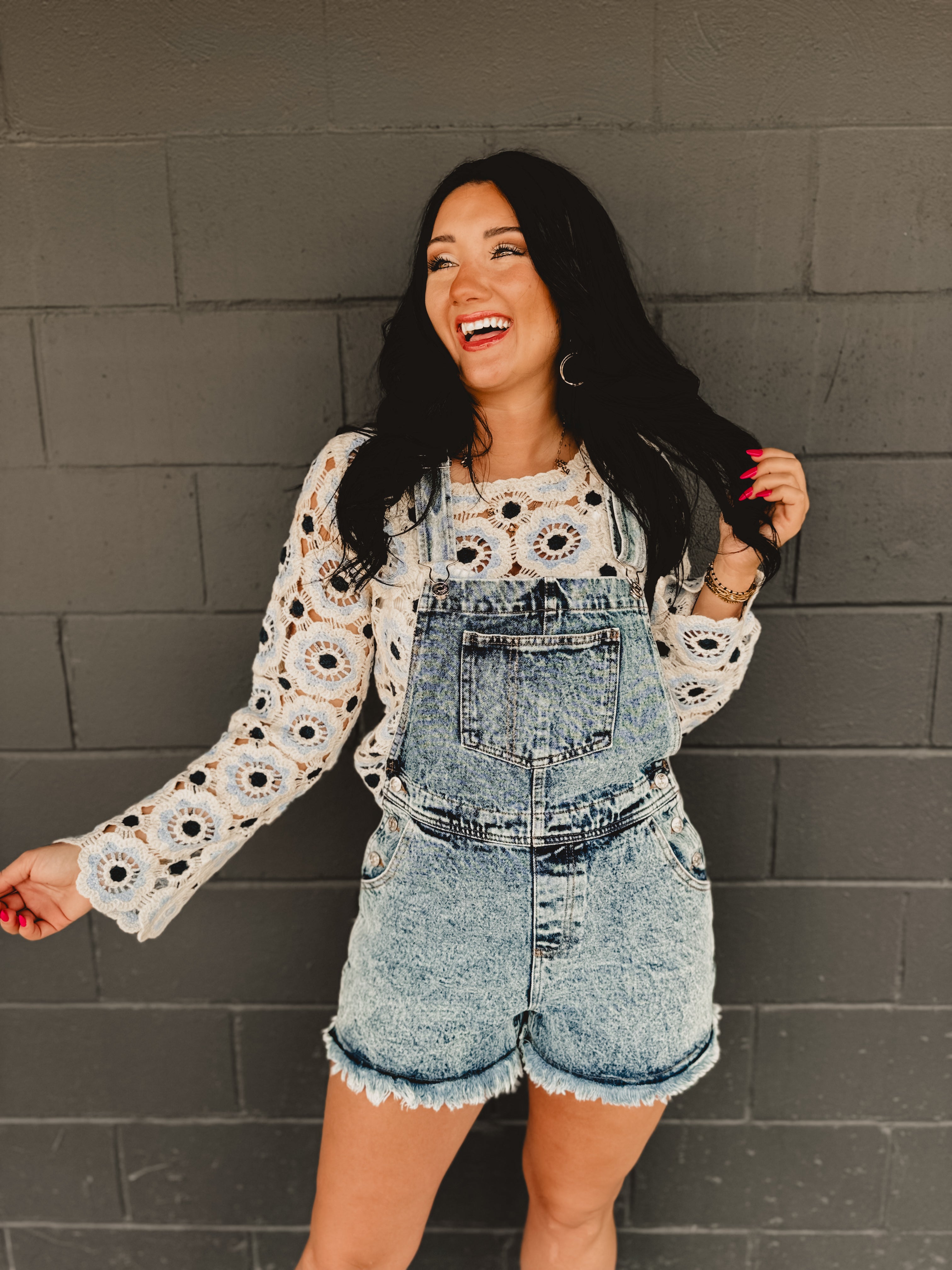 Raw Hem Denim Overalls - Medium Wash - Lace and Grace Boutique