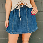 Denim Drawstring Skorts - Dark Wash - Lace and Grace Boutique