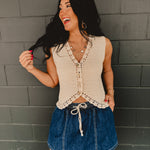 Denim Drawstring Skorts - Dark Wash - Lace and Grace Boutique