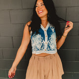 Linen Blend Pleated Bermuda Short - Cappuccino - Lace and Grace Boutique