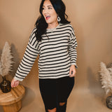 Striped Boat Neck Sweater - Taupe