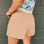 Linen Blend Pleated Bermuda Short - Cappuccino - Lace and Grace Boutique