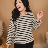 Striped Boat Neck Sweater - Taupe