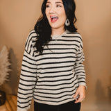 Striped Boat Neck Sweater - Taupe