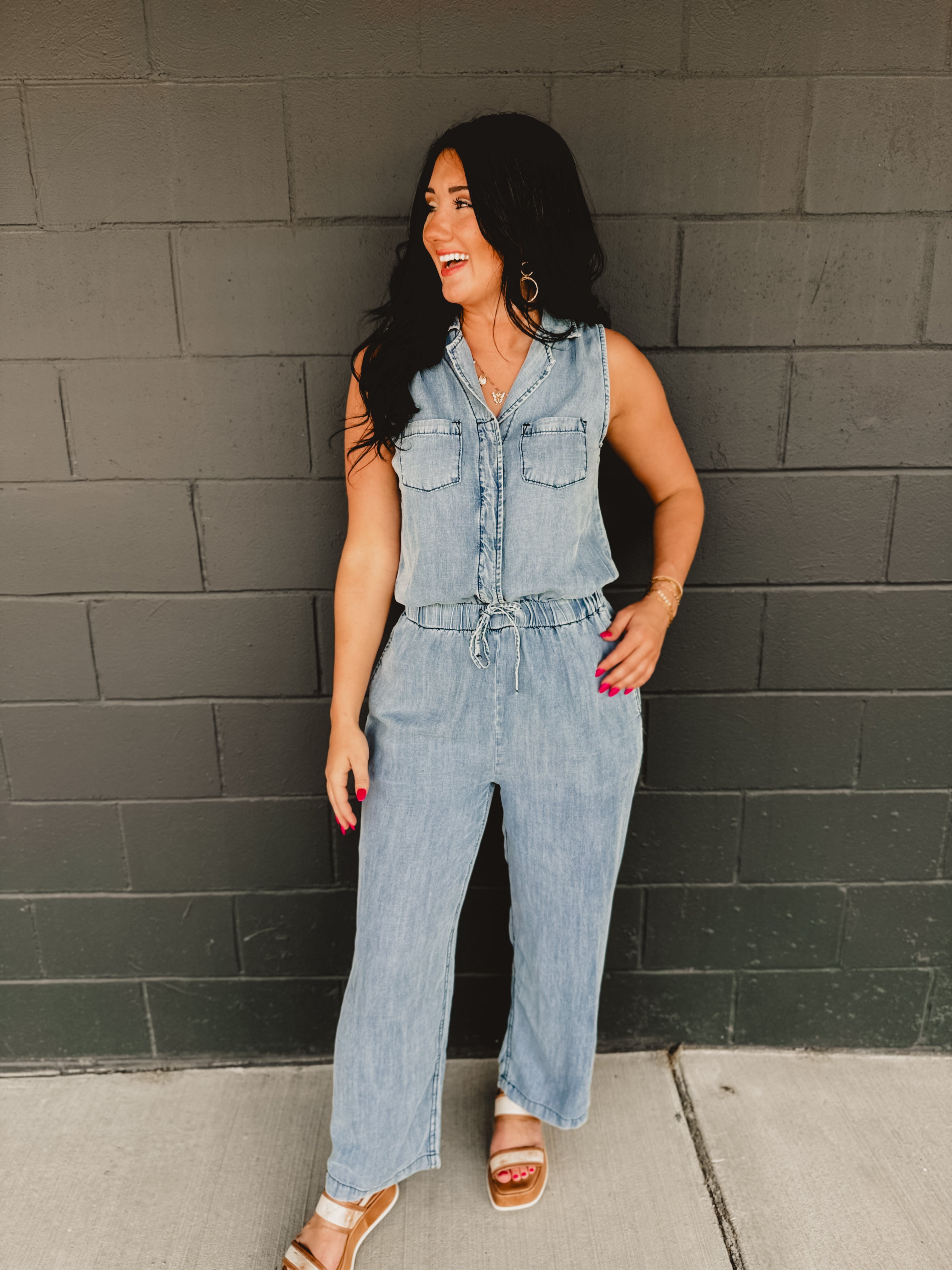Tencel Denim Jumpsuit - Lace and Grace Boutique