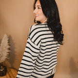 Striped Boat Neck Sweater - Taupe