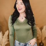 Basic Buttery Soft Long Sleeve V-Neck Top - Lt Olive
