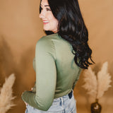 Basic Buttery Soft Long Sleeve V-Neck Top - Lt Olive