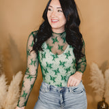 All Dressed Up Sheer Lace Top - Pine Green