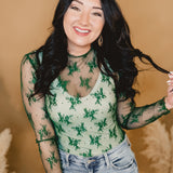 All Dressed Up Sheer Lace Top - Pine Green