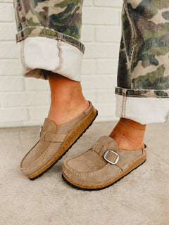 Birkenstock Buckley Suede Leather Clog - Gray Taupe - Lace and Grace Boutique