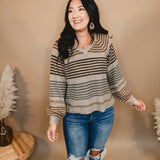 Multi-Colored Striped Lightweight Sweater - Taupe