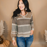 Multi-Colored Striped Lightweight Sweater - Taupe