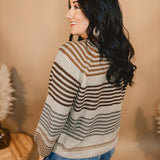 Multi-Colored Striped Lightweight Sweater - Taupe