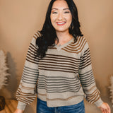 Multi-Colored Striped Lightweight Sweater - Taupe