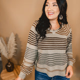 Multi-Colored Striped Lightweight Sweater - Taupe