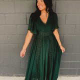 Swiss Dot Lace Maxi Dress - Evergreen