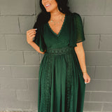 Swiss Dot Lace Maxi Dress - Evergreen