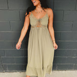 Lace Trim Detail Maxi Dress - Olive