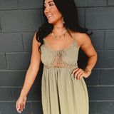 Lace Trim Detail Maxi Dress - Olive