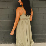 Lace Trim Detail Maxi Dress - Olive