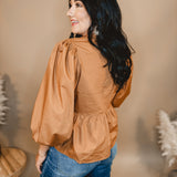 Peplum Front Bow Top - Toffee