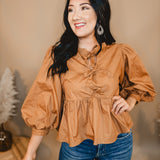 Peplum Front Bow Top - Toffee