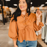 Peplum Front Bow Top - Toffee