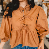 Peplum Front Bow Top - Toffee