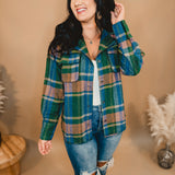 Flannel Button Down Jacket - Forest/Teal Combo